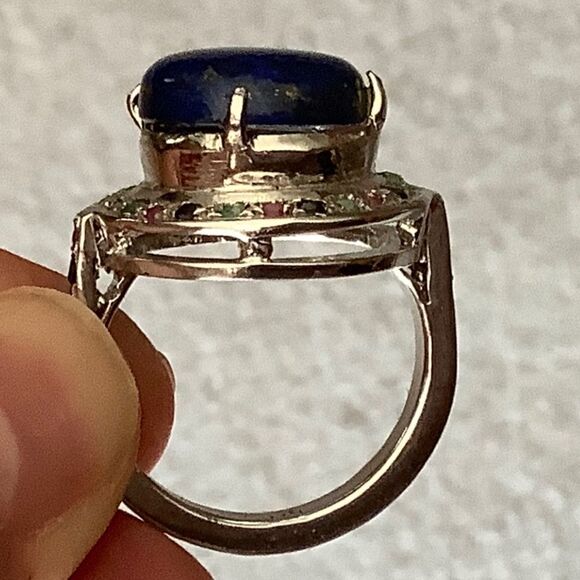 NWOT Sterling SILVER 925 LAPIS SURROUNDED EMERALD RUBY BLUE SAPPHIRE RING SIZ… - Picture 6 of 8